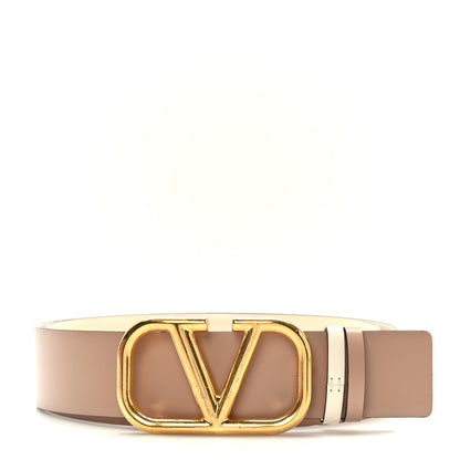 Valentino Garavani Glossy Calfskin VLogo Reversible 40mm Belt 90 36 Light Ivory Rose Cannelle 1 of 6