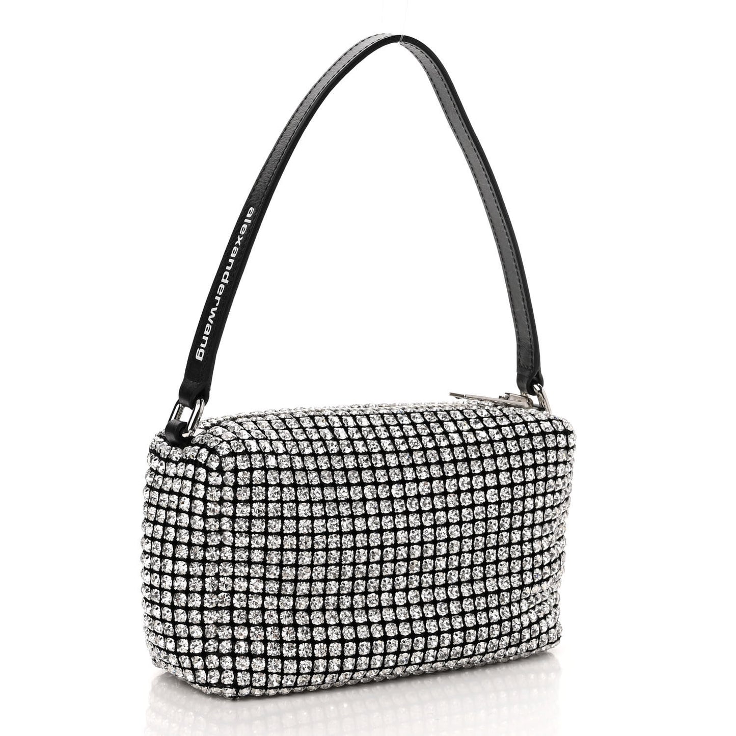 Mesh Crystal Rhinestone Mini Heiress Pouch Black Silver