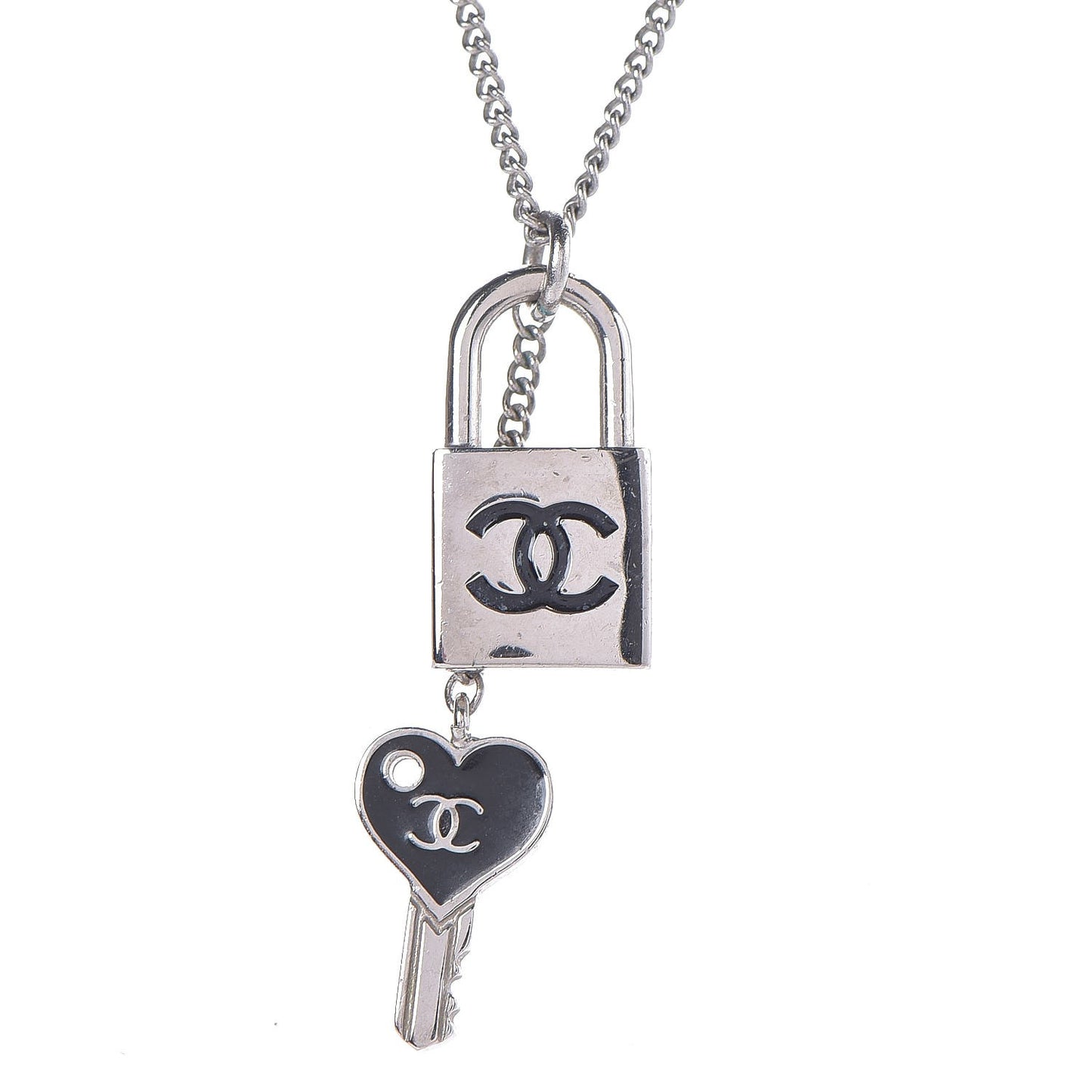 Metal Lock Key Necklace Silver