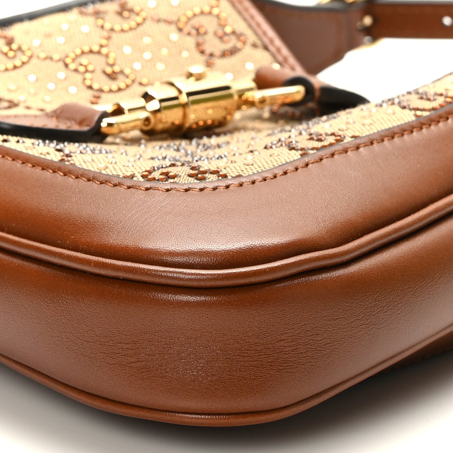 New Canvas Charisma Calfskin Crystal GG Monogram Mini Jackie 1961 Hobo Camel Ebony