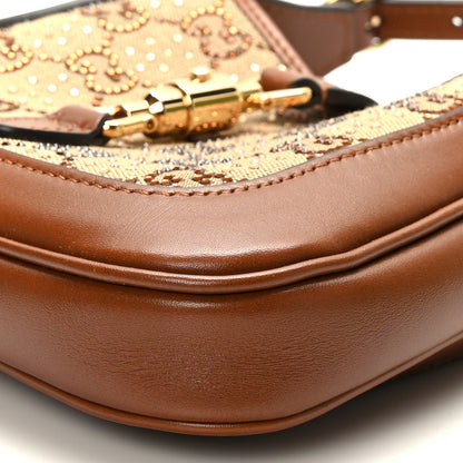 Gucci New Canvas Charisma Calfskin Crystal GG Monogram Mini Jackie 1961 Hobo Camel Ebony 8 of 9