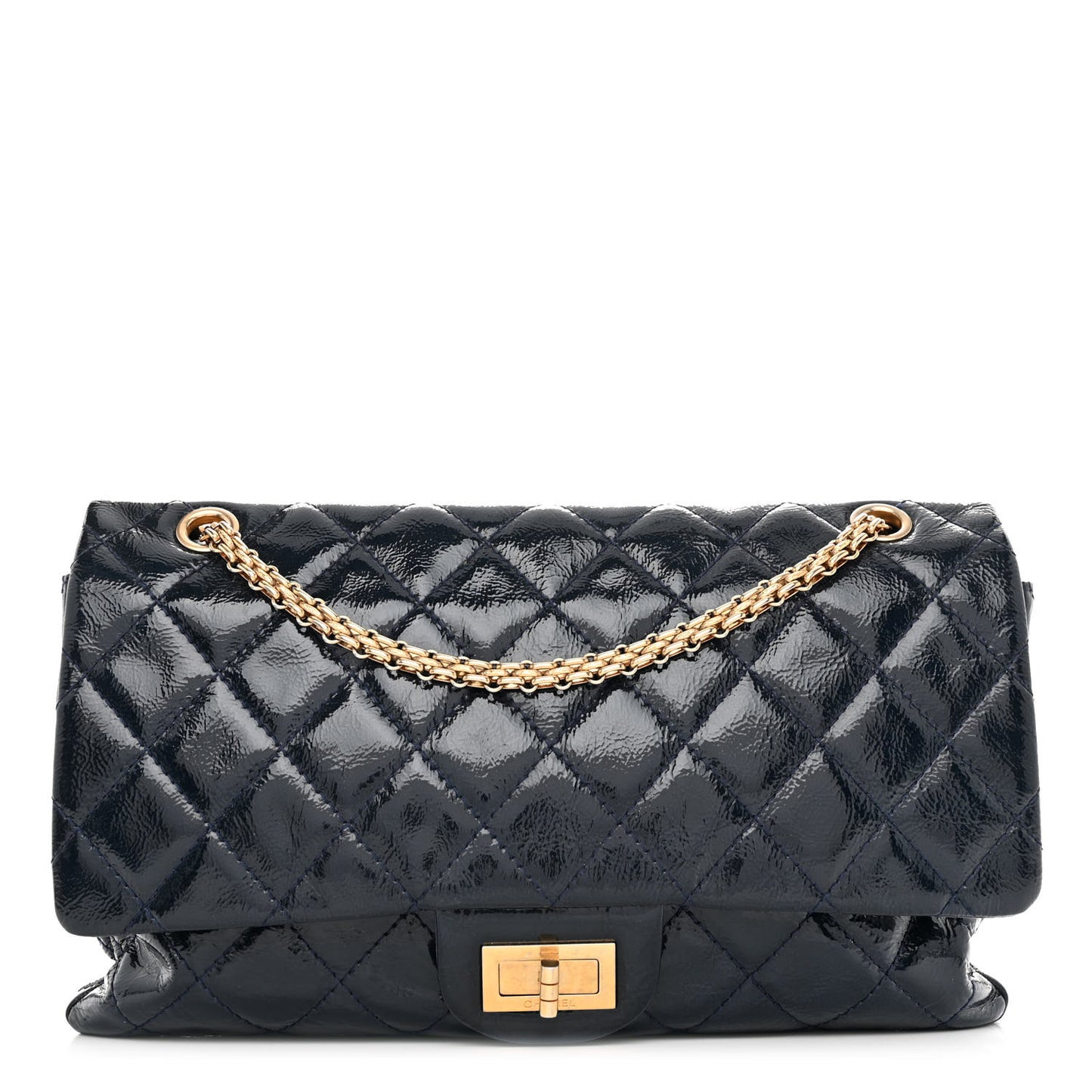 Distressed Patent Quilted 2.55 Reissue 226 Flap Navy