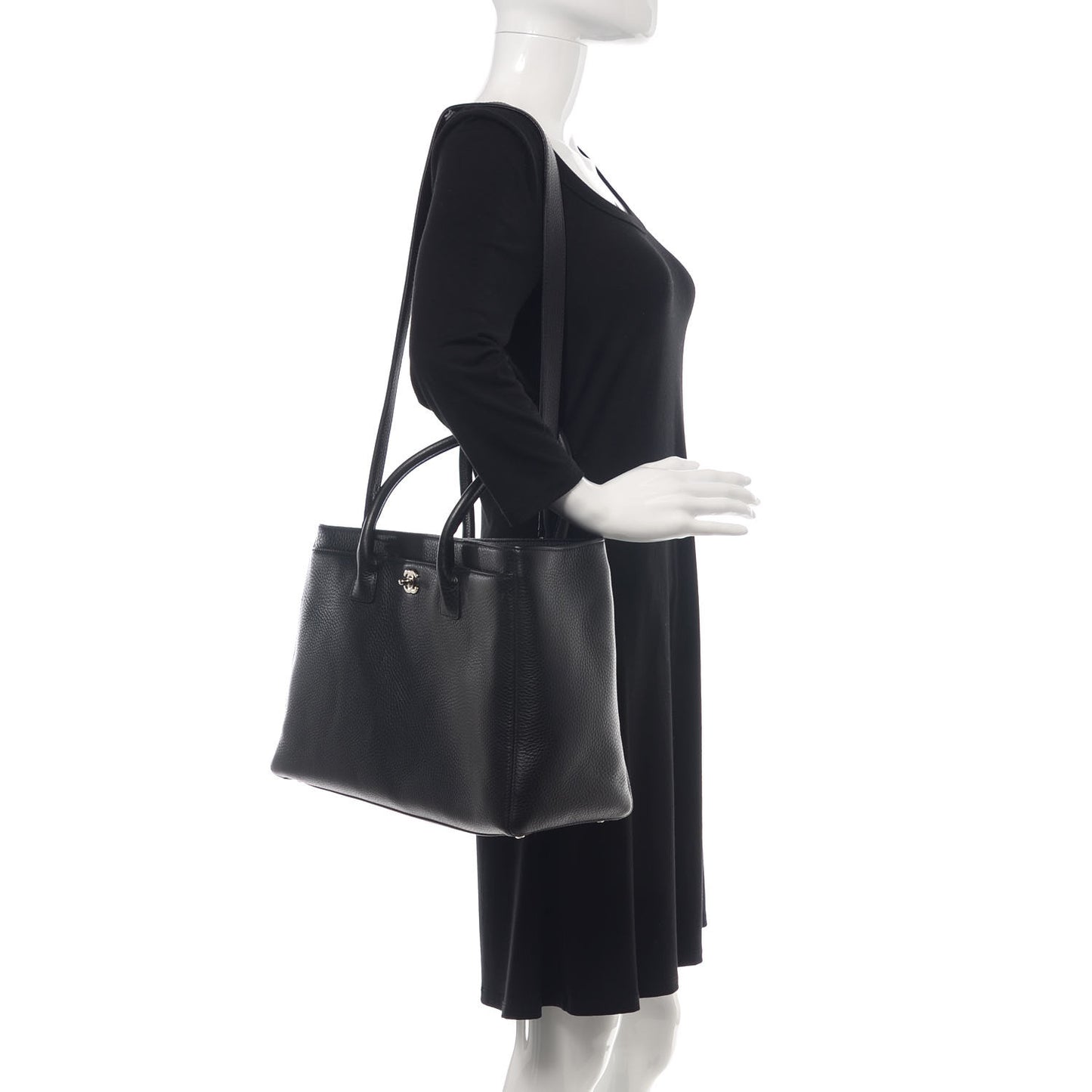 Calfskin Cerf Executive Shopper Tote Black