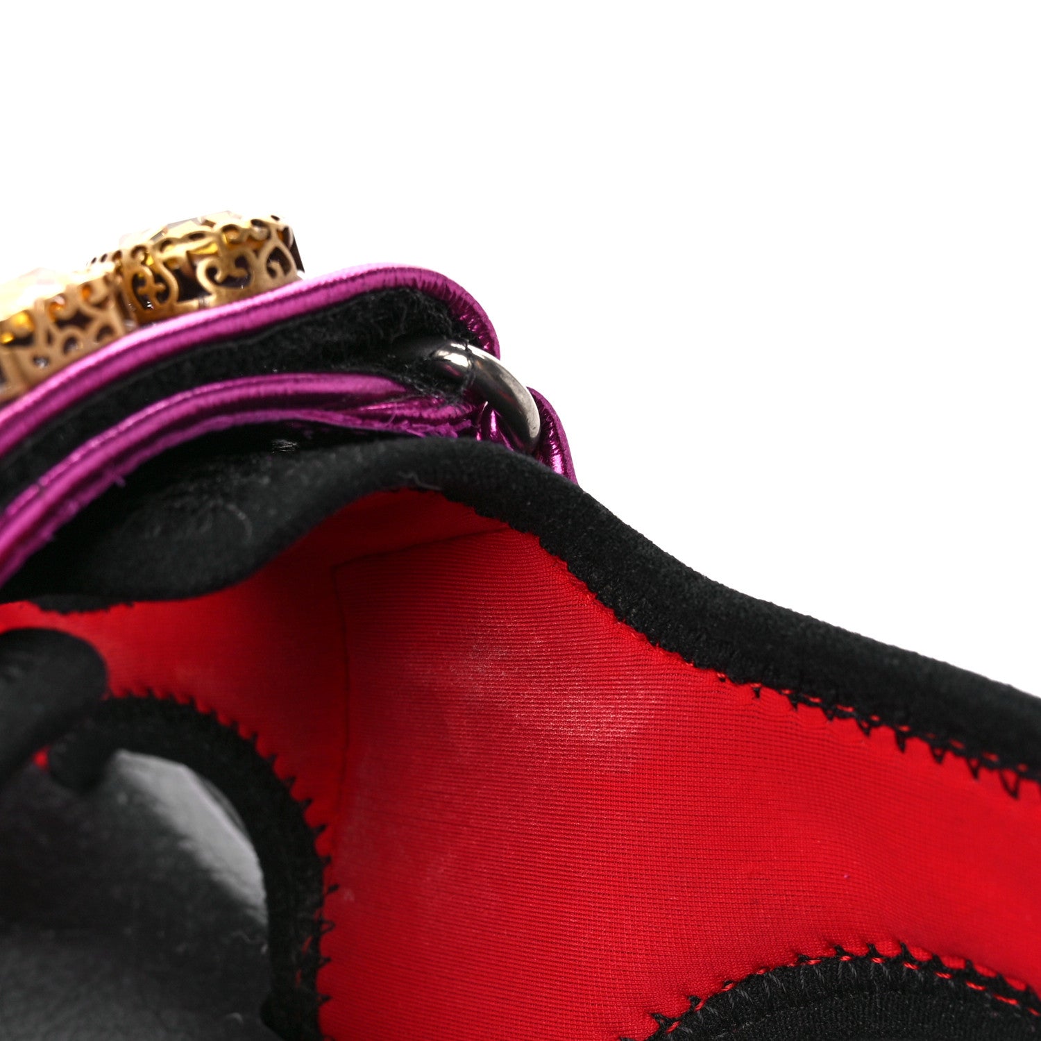 Gucci Nappa Mesh Crystal Embellished Studded Womens Aguru Sandals 38 Pink Black 9 of 10