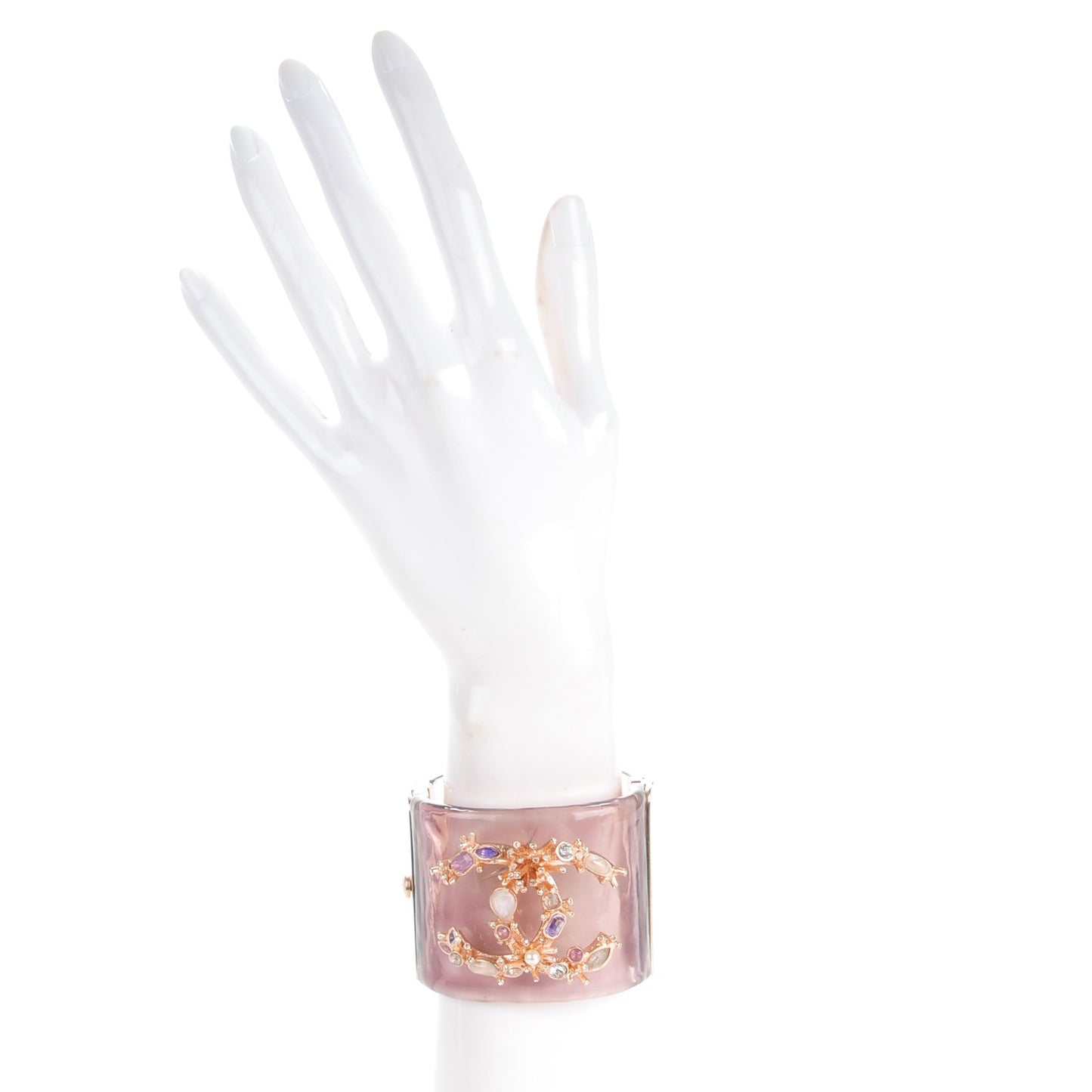 Lucite Crystal Pearl Gripoix CC Cuff Purple