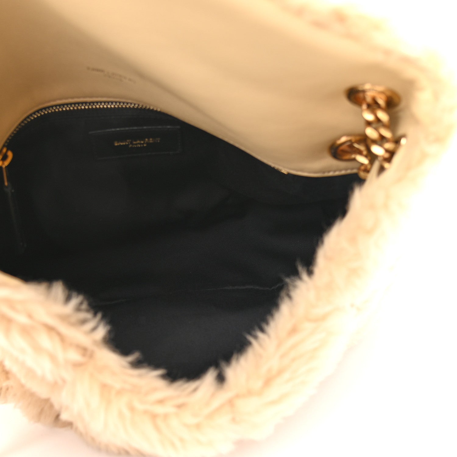 Saint Laurent Merino Shearling Lambskin Quilted Small Loulou Puffer Monogram Chain Satchel Natural Beige 5 of 8