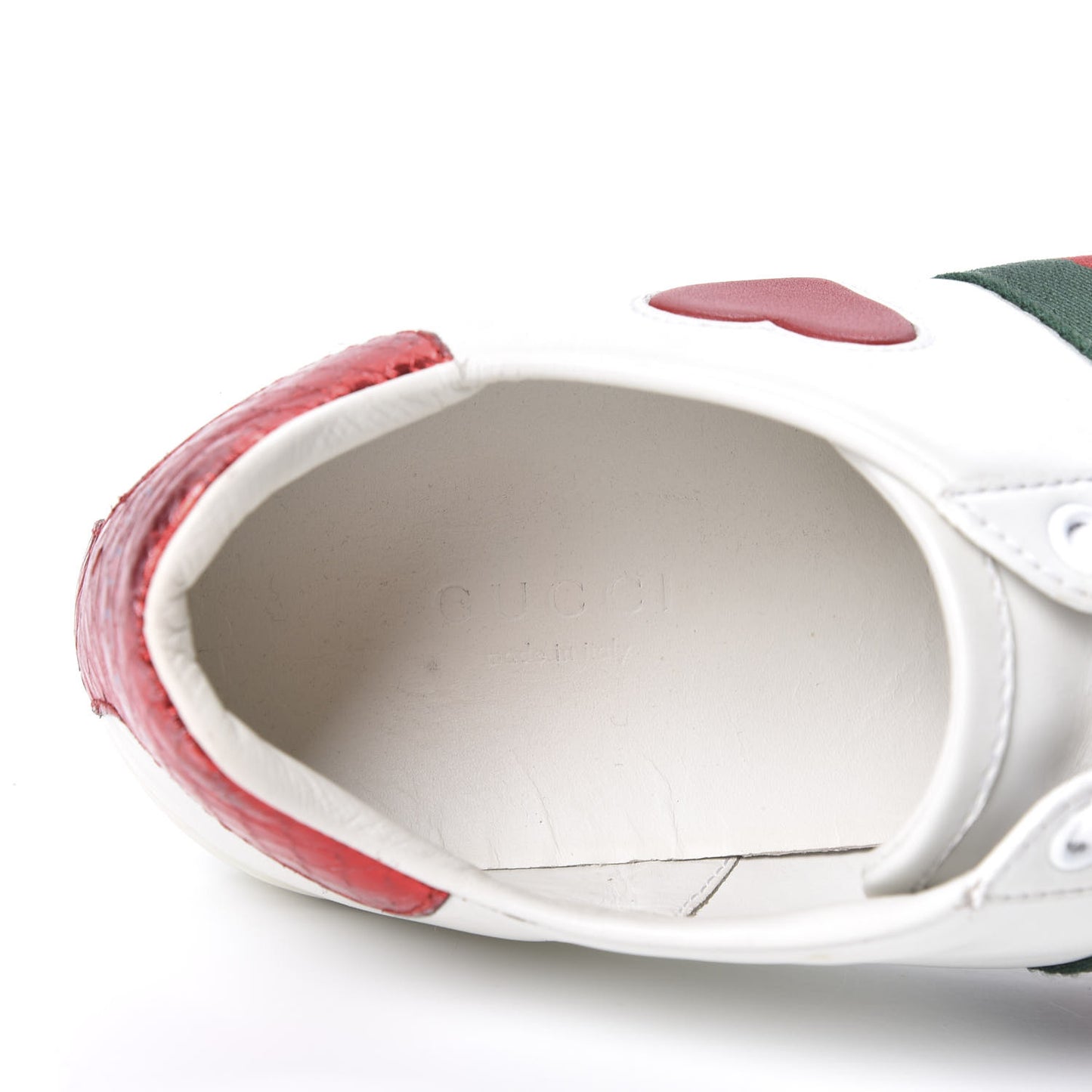 Calfskin Web Heart Embroidered Womens Ace Sneakers 37 White