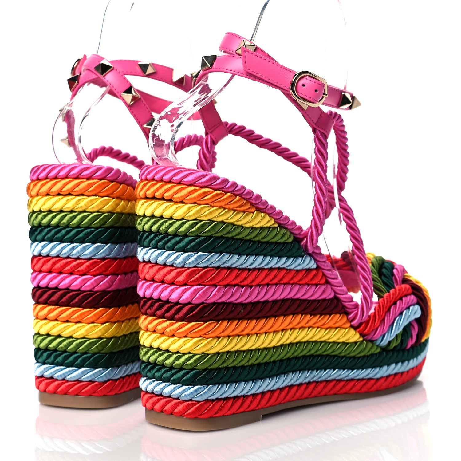 Valentino Garavani Calfskin Rockstud Ankle Strap Torchon Espadrille 25/115mm Wedge Sandals 37 Feminine Pink Multicolor 4 of 8