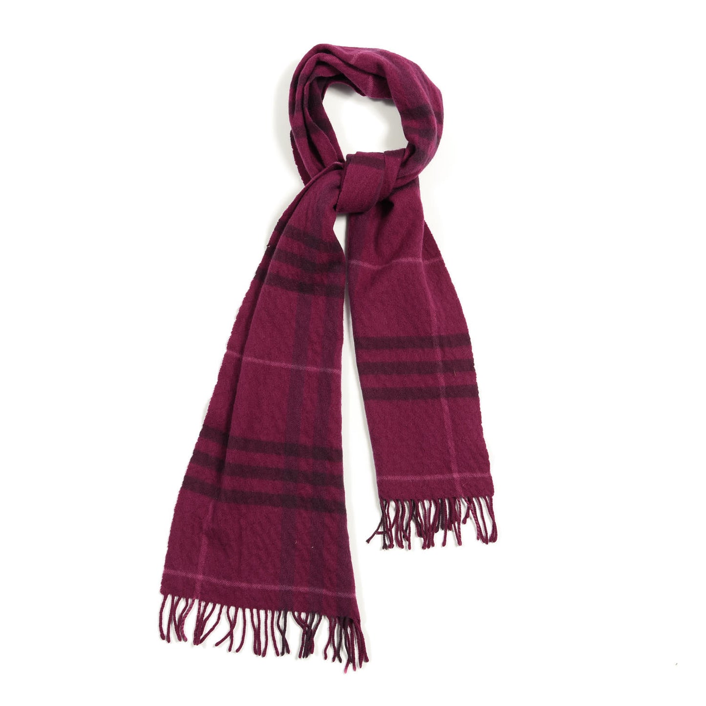 Cashmere Giant Check Fringe Scarf Fuchsia