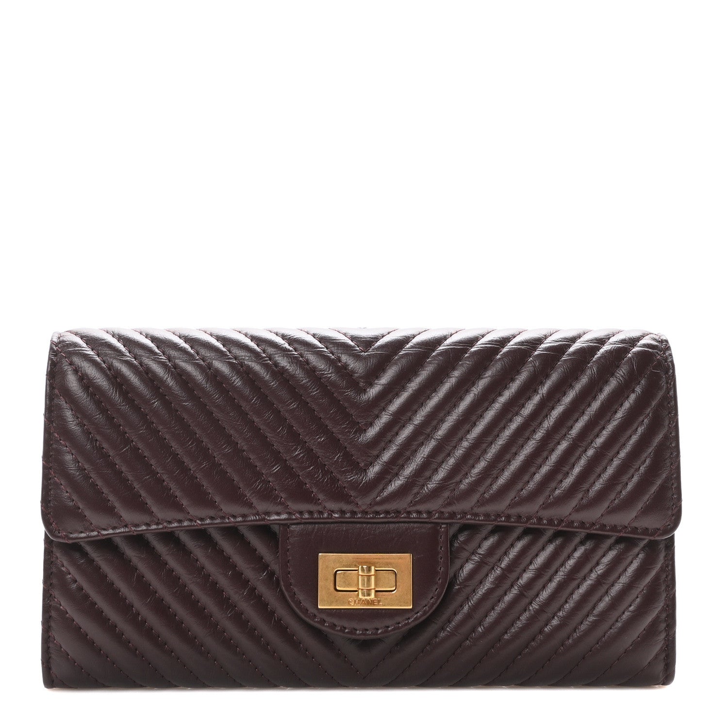 Chanel Aged Calfskin Chevron Quilted 2.55 Reissue Flap Wallet Burgundy 1 of 10