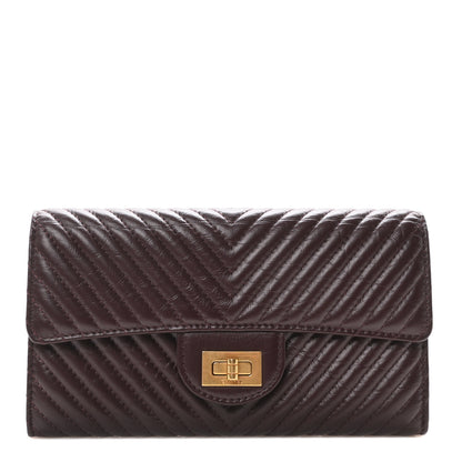 Chanel Aged Calfskin Chevron Quilted 2.55 Reissue Flap Wallet Burgundy 1 of 10