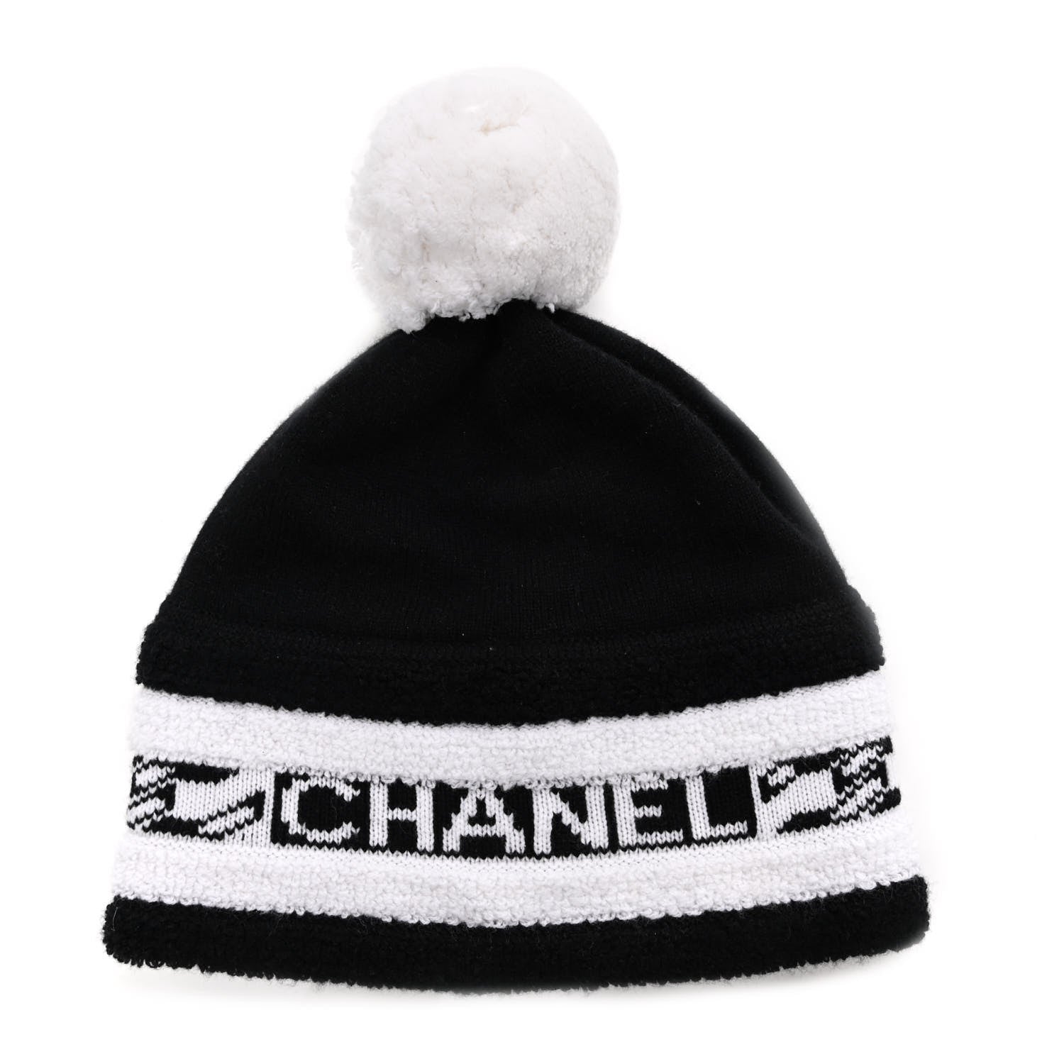 Chanel Cashmere CC Beanie Hat Ecru Black 1 of 5