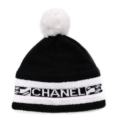 Chanel Cashmere CC Beanie Hat Ecru Black 1 of 5