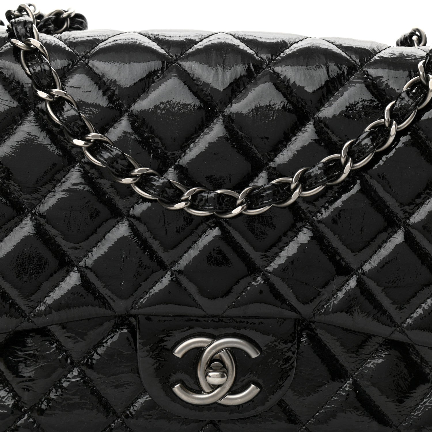 Chanel Crinkled Patent Quilted Jumbo Single Flap Black 8 of 10