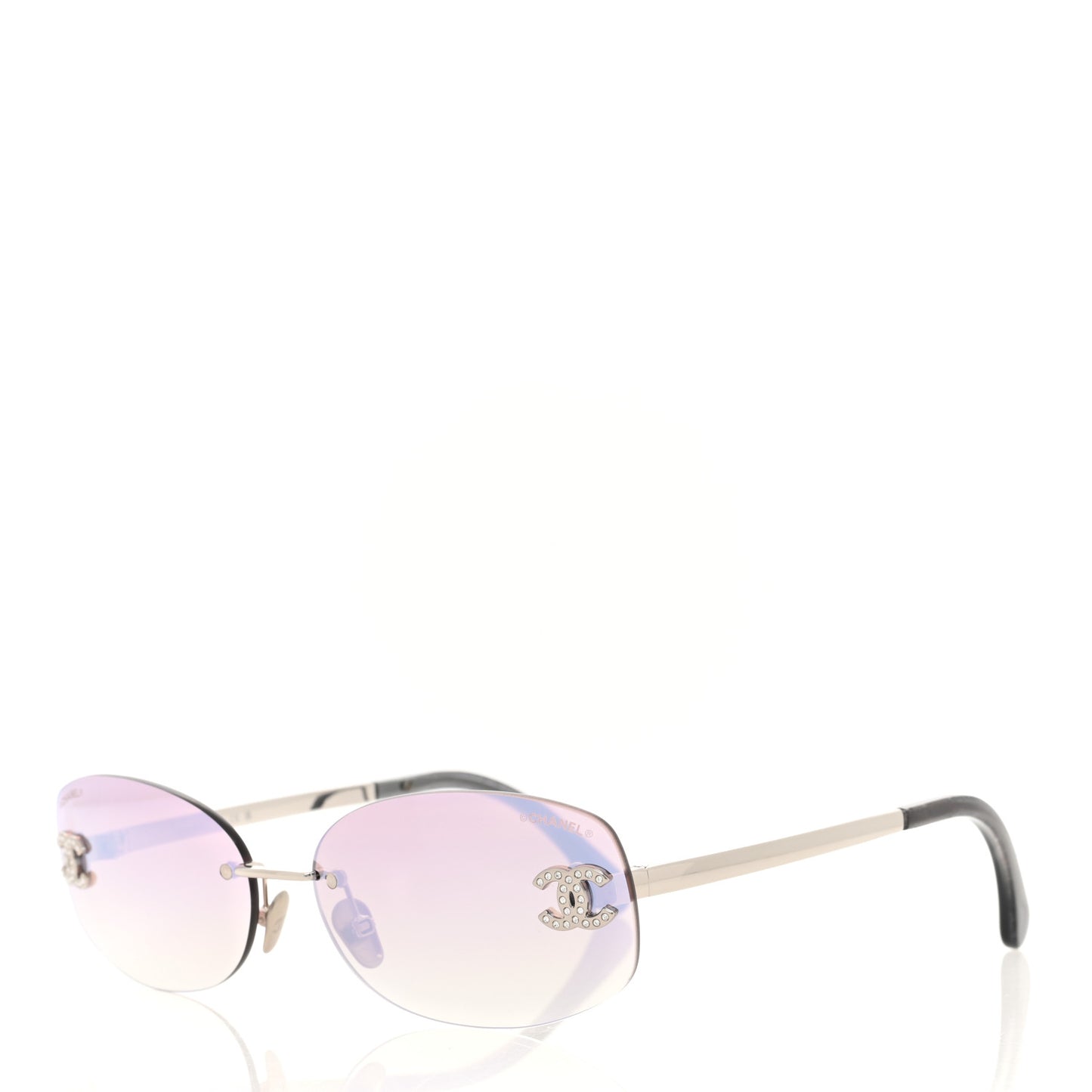 Metal Mirrored Crystal CC Oval Sunglasses 71559 Pink