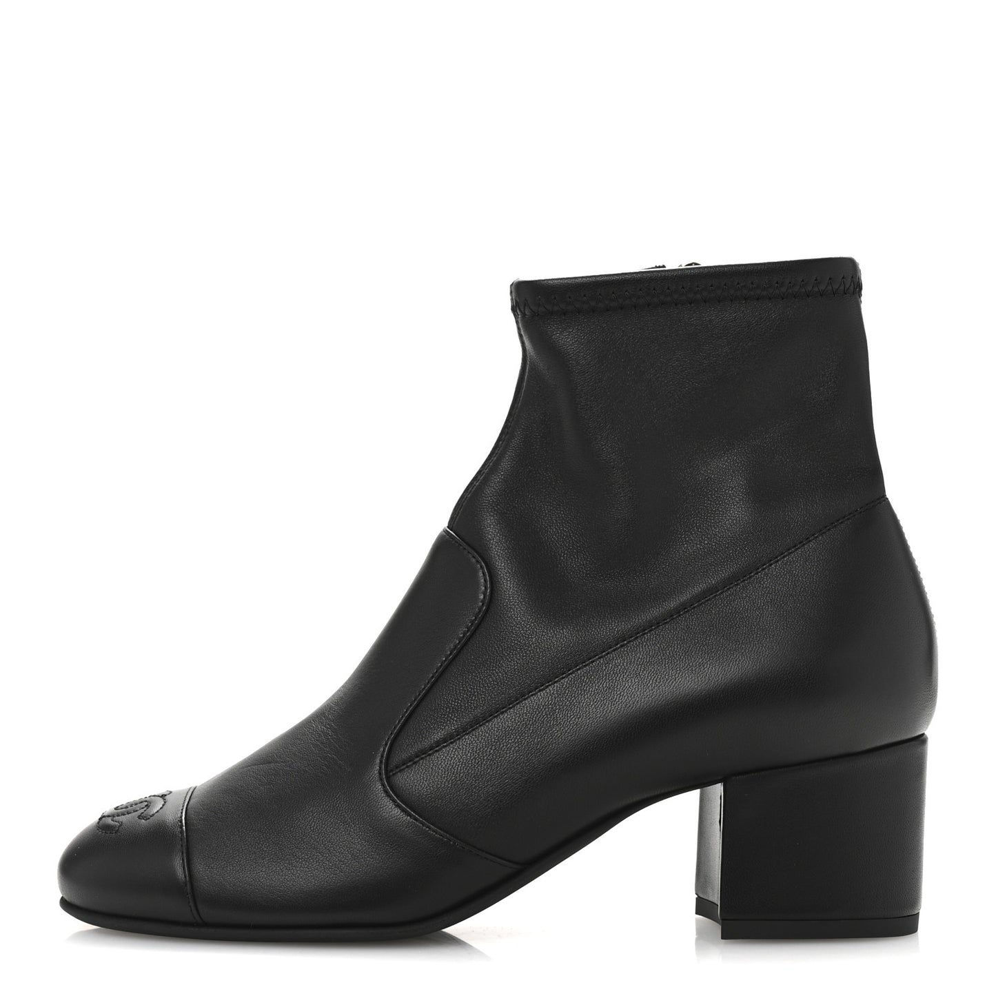 Stretch Lambskin Cap Toe CC Uniform Short Boots 37.5 Black