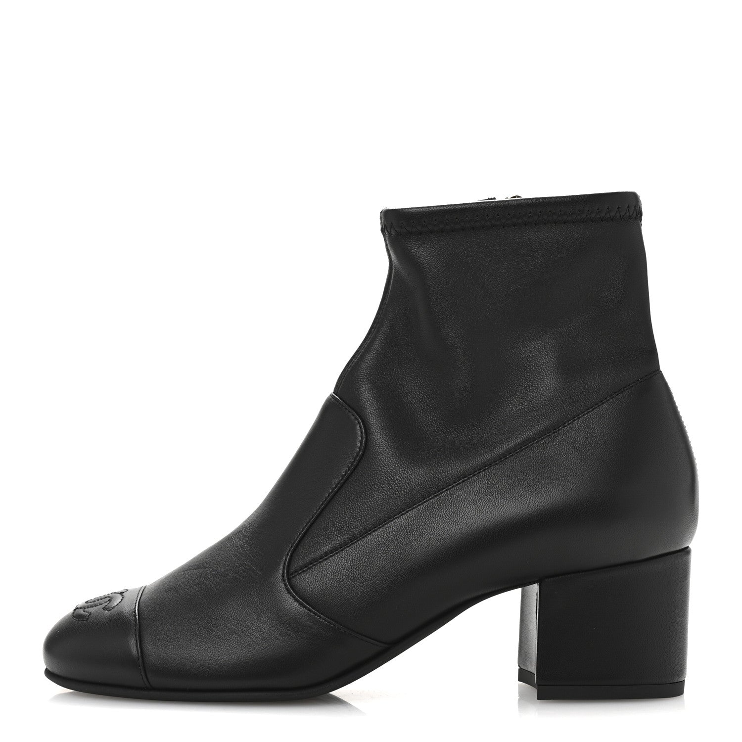 Chanel Stretch Lambskin Cap Toe CC Uniform Short Boots 37.5 Black 1 of 9