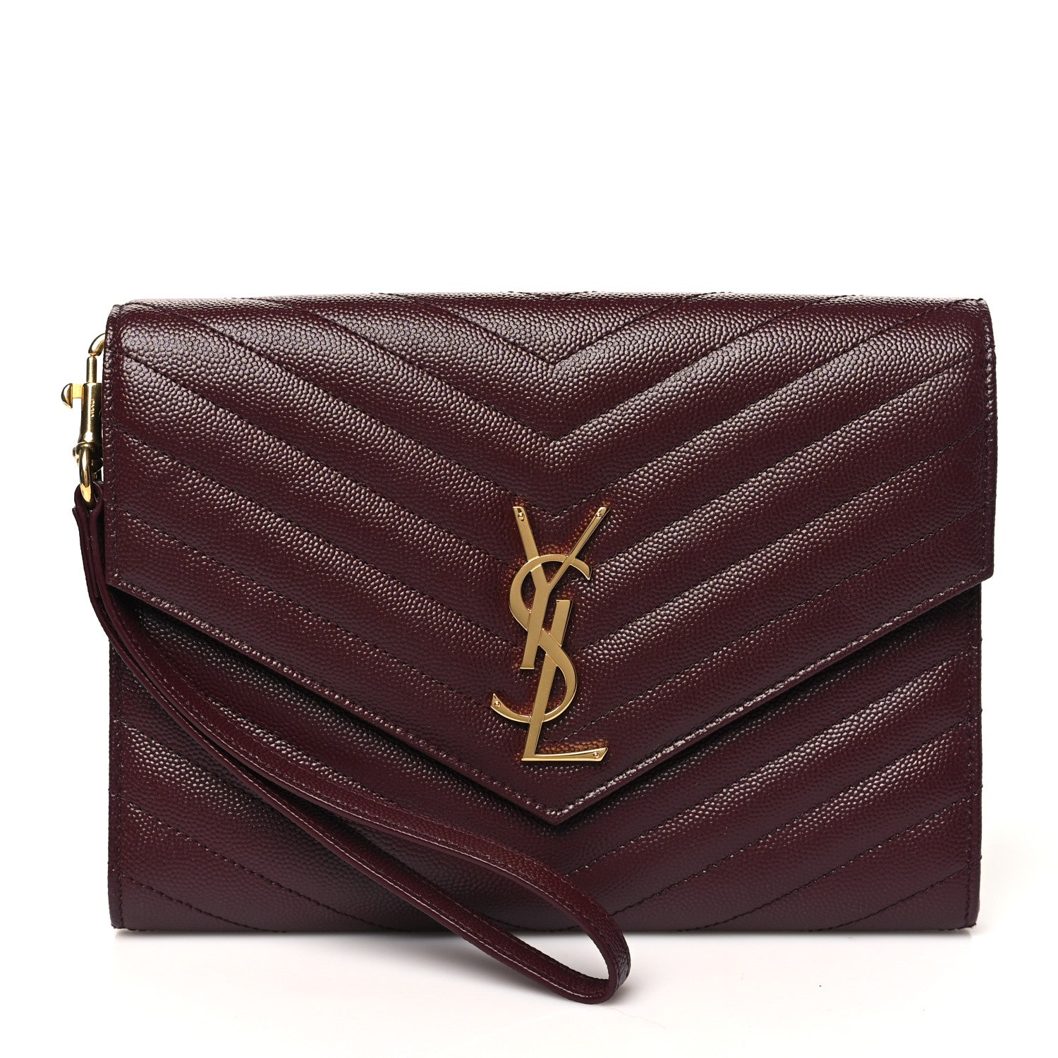 Saint Laurent Grain De Poudre Matelasse Chevron Monogram Envelope Clutch Rouge Legion 1 of 9
