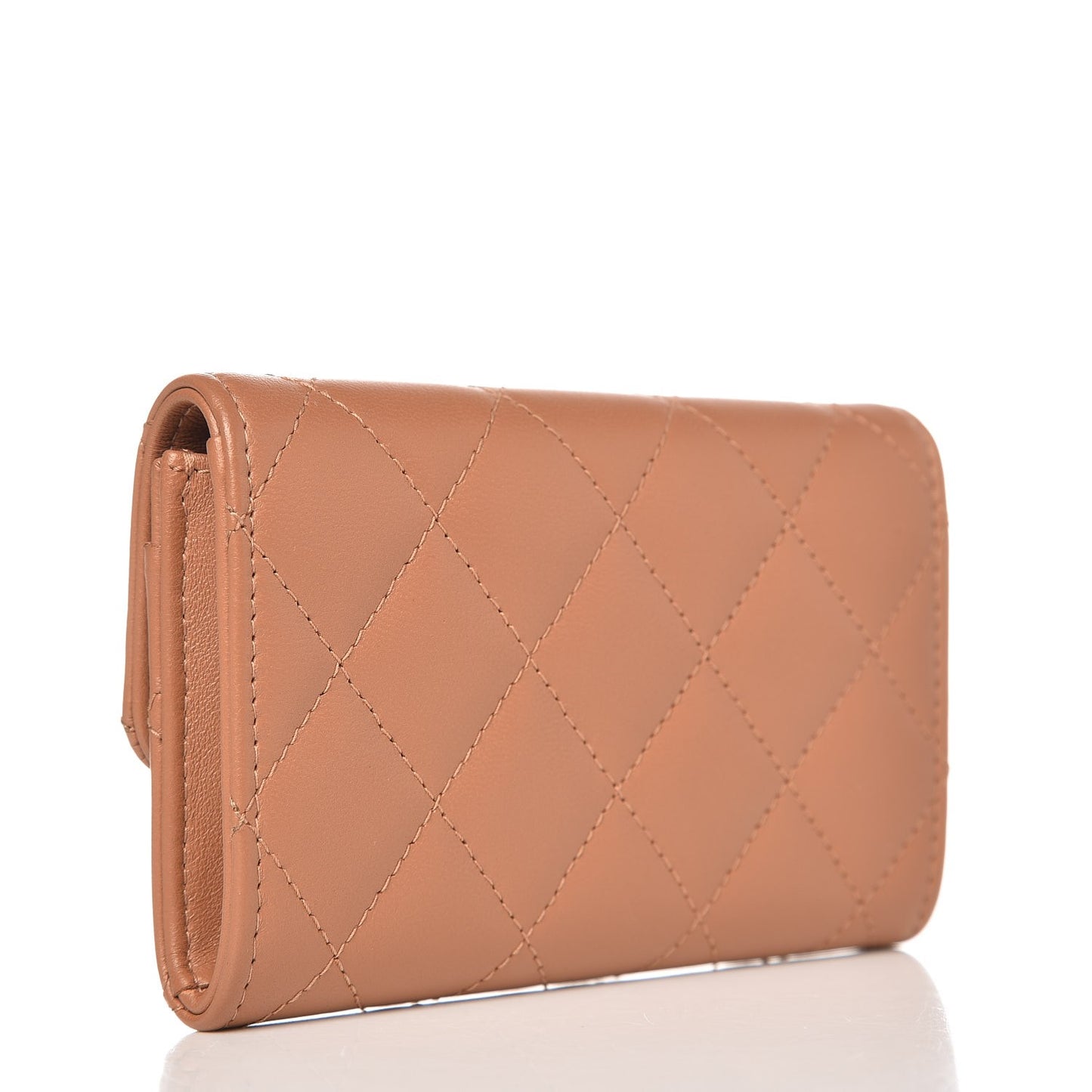 Lambskin Quilted Flap Card Holder Beige