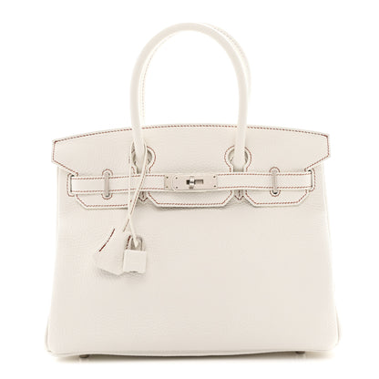 Hermes Taurillon Clemence Horseshoe Birkin 30 White Black 1 of 11