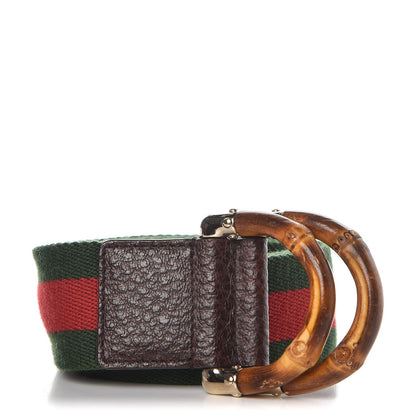 Gucci Canvas Web Bamboo D Ring Belt 85 34 Red Green 1 of 5