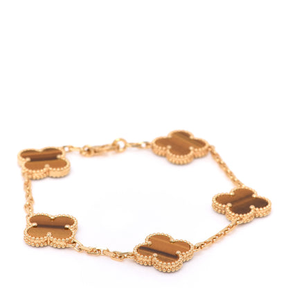 Van Cleef & Arpels 18K Yellow Gold Tiger Eye 5 Motifs Vintage Alhambra Bracelet 1 of 6