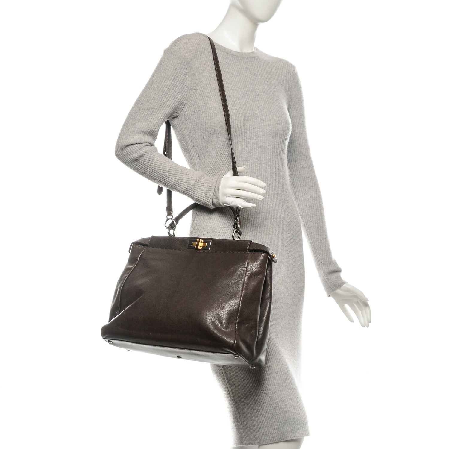 Fendi Goatskin Large Peekaboo Iconic Satchel Moro Grigio 2 of 7