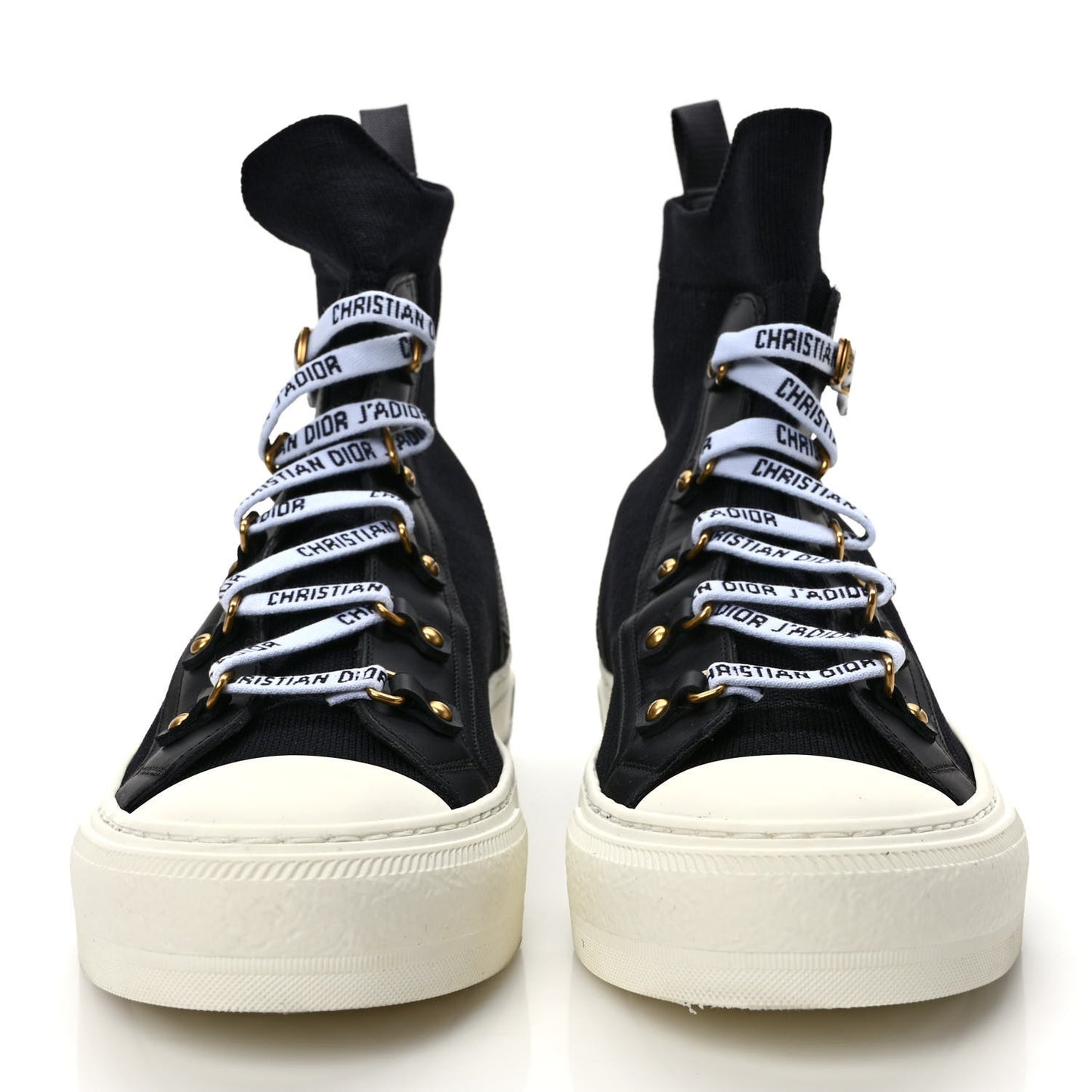 Technical Knit Calfskin Womens Walk'N'Dior High Top Sneakers 39.5 Black