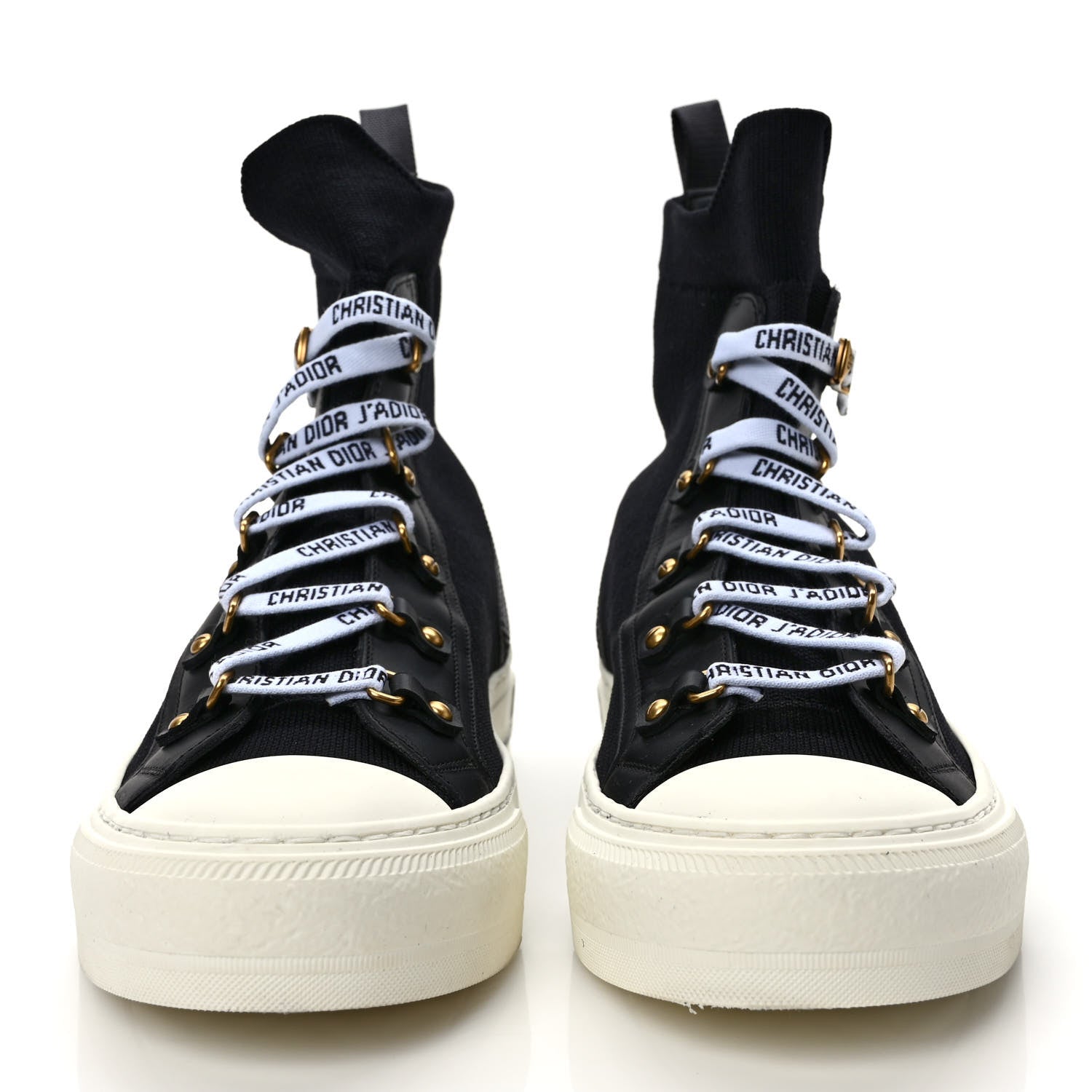Christian Dior Technical Knit Calfskin Womens Walk'N'Dior High Top Sneakers 39.5 Black 2 of 10