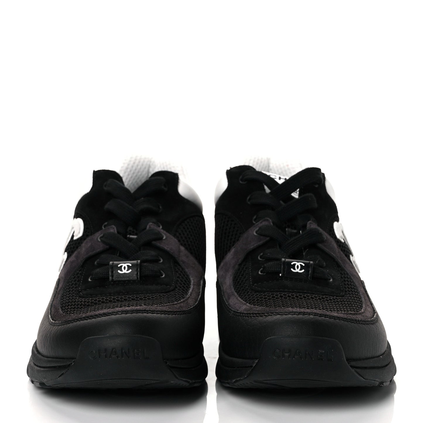 Mesh Suede Grained Calfskin Womens CC Sneakers 40 Black White