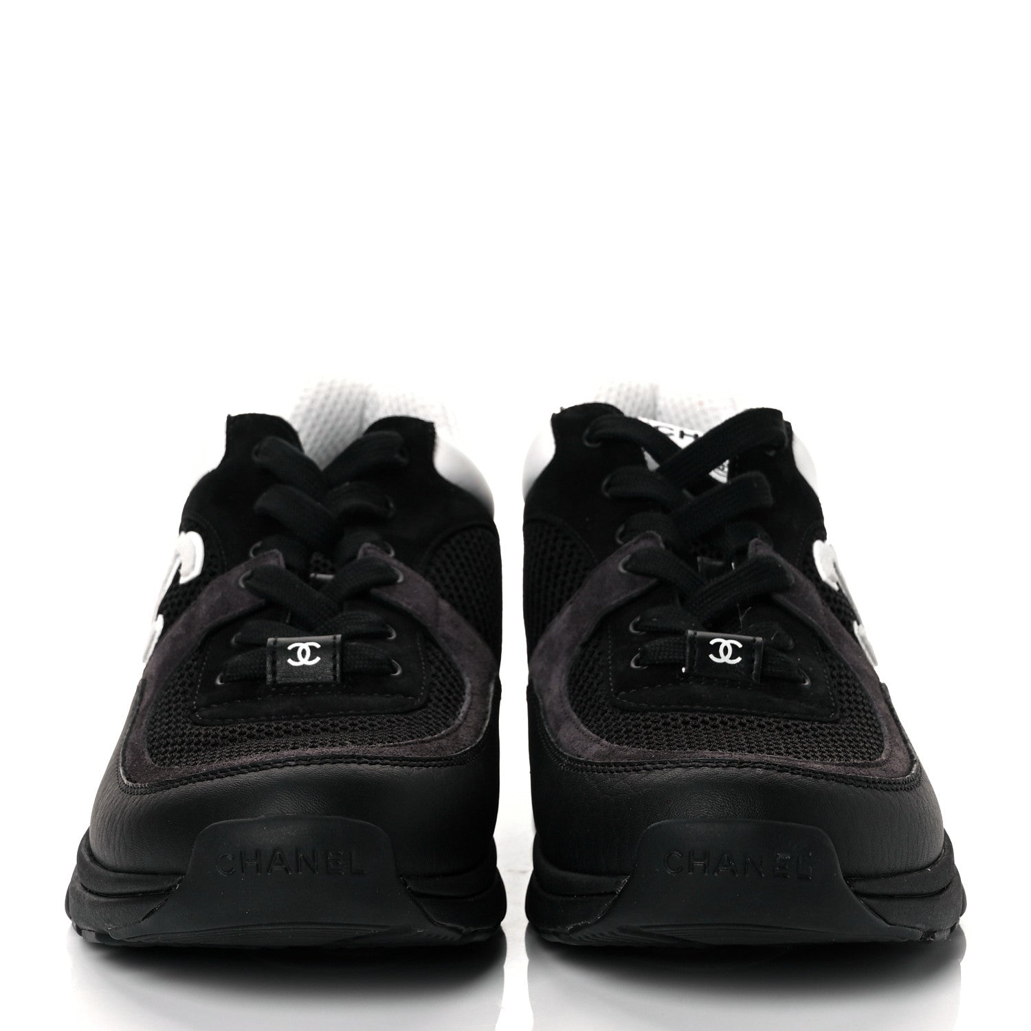 Chanel Mesh Suede Grained Calfskin Womens CC Sneakers 40 Black White 2 of 8