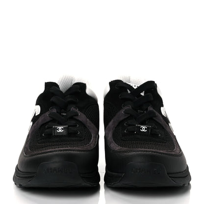Chanel Mesh Suede Grained Calfskin Womens CC Sneakers 40 Black White 2 of 8