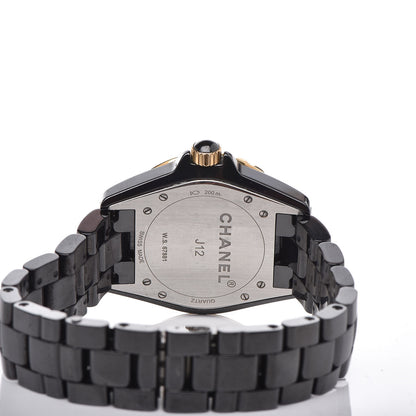 Chanel Stainless Steel 18K Yellow Gold Ceramic Diamond 38mm J12 Quartz Watch Black 4 of 6