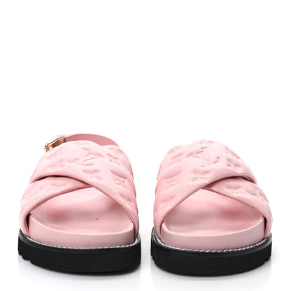 Louis Vuitton Lambskin Monogram Embossed Paseo Flat Comfort Sandals 39 Rose Clair 2 of 9