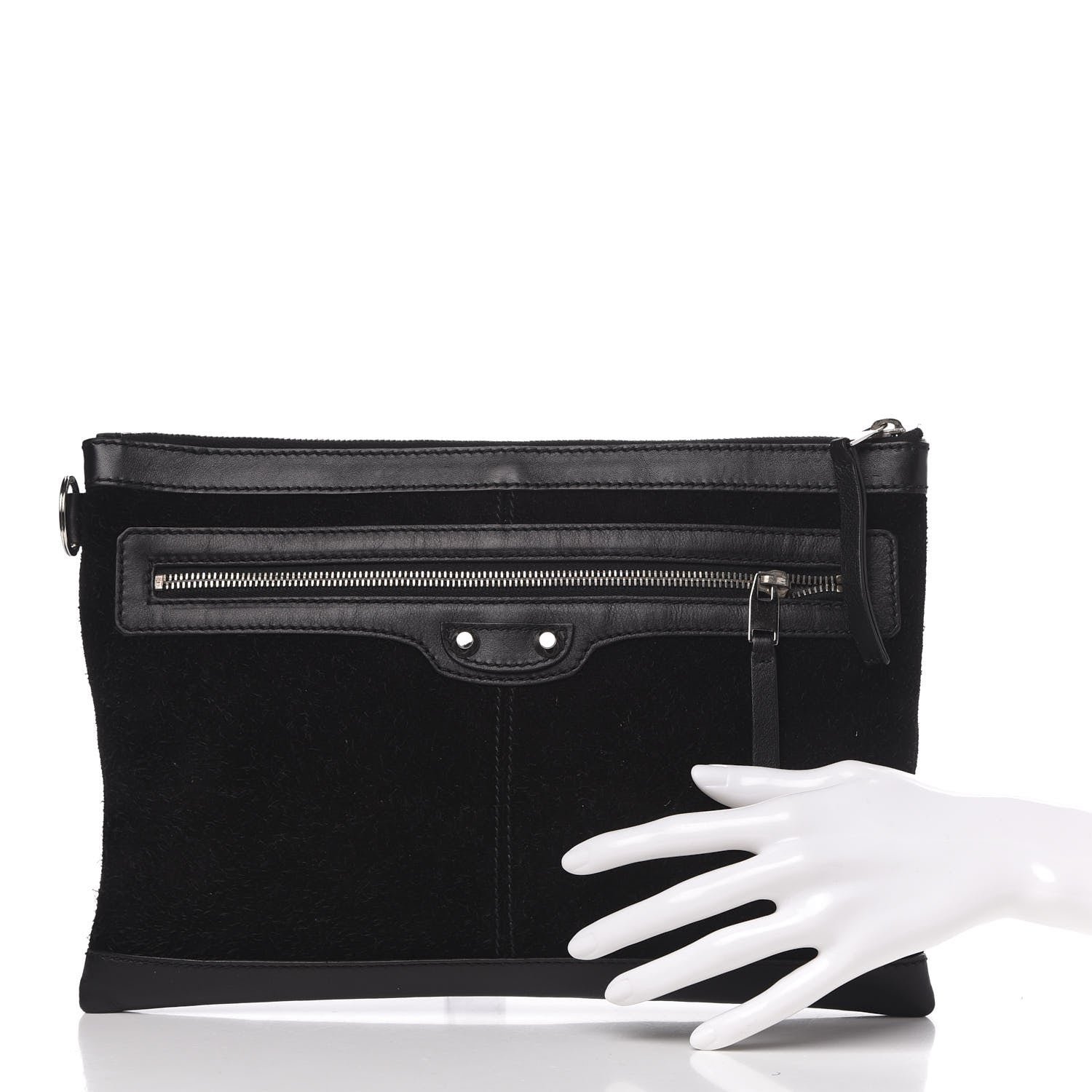 Balenciaga Suede Arena Lambskin Classic Hardware City Medium Pouch Black 2 of 9