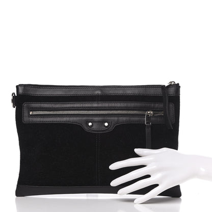 Balenciaga Suede Arena Lambskin Classic Hardware City Medium Pouch Black 2 of 9