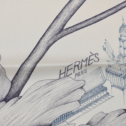 Hermes Silk A L'Ombre Des Pivoine Scarf 90 Ivory Turquoise Vert 3 of 4