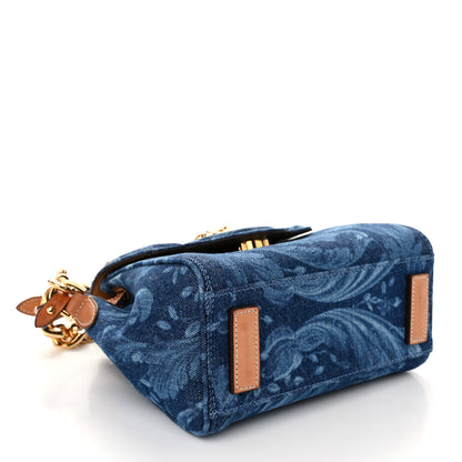 Versace Denim Barocco Small La Medusa Chain Top Handle Handbag Blue Camel 4 of 12