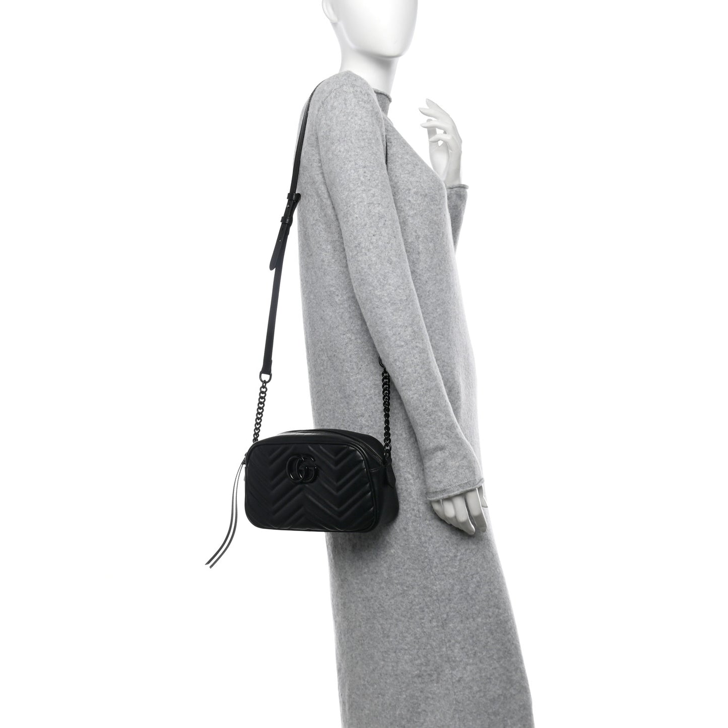 Calfskin Matelasse Monochrome Small GG Marmont Chain Shoulder Bag Black
