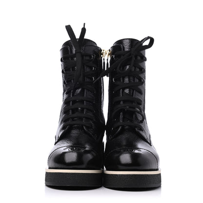 Chanel Shiny Crumpled Lambskin Lace Up Combat Boots 35.5 Black 2 of 13