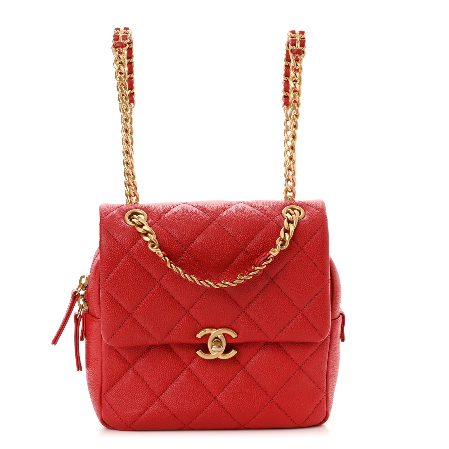 Shiny Caviar Quilted Chain Melody Backpack Red