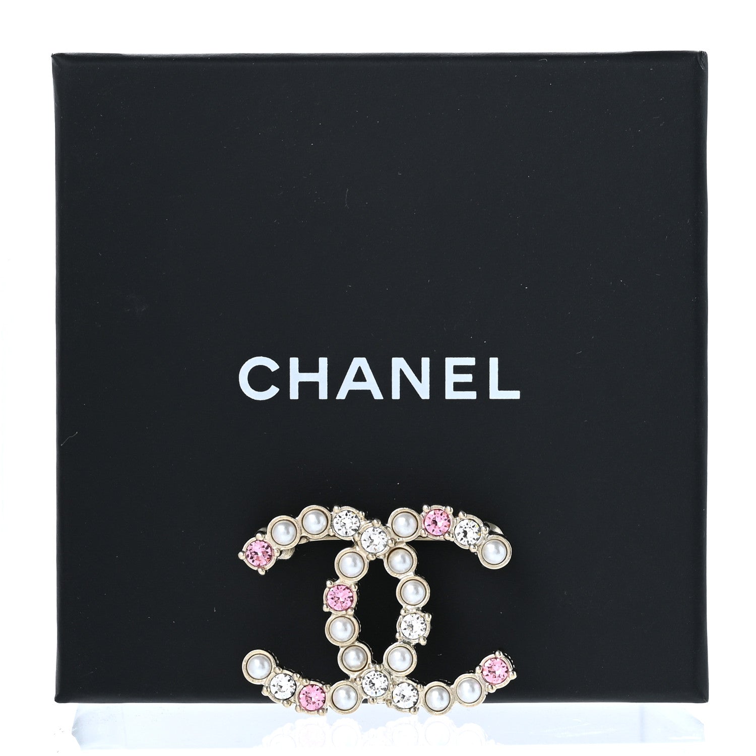 Chanel Pearl Crystal CC Brooch Gold Pearly White Purple 5 of 5