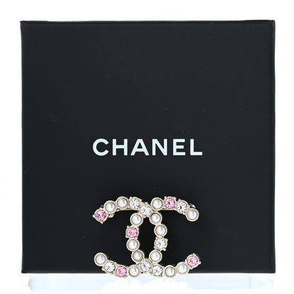 Chanel Pearl Crystal CC Brooch Gold Pearly White Purple 5 of 5