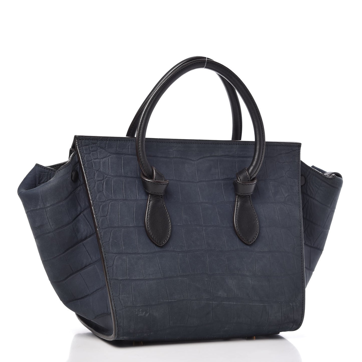 Smooth Calfskin Nubuck Crocodile Embossed Mini Tie Knot Tote Navy