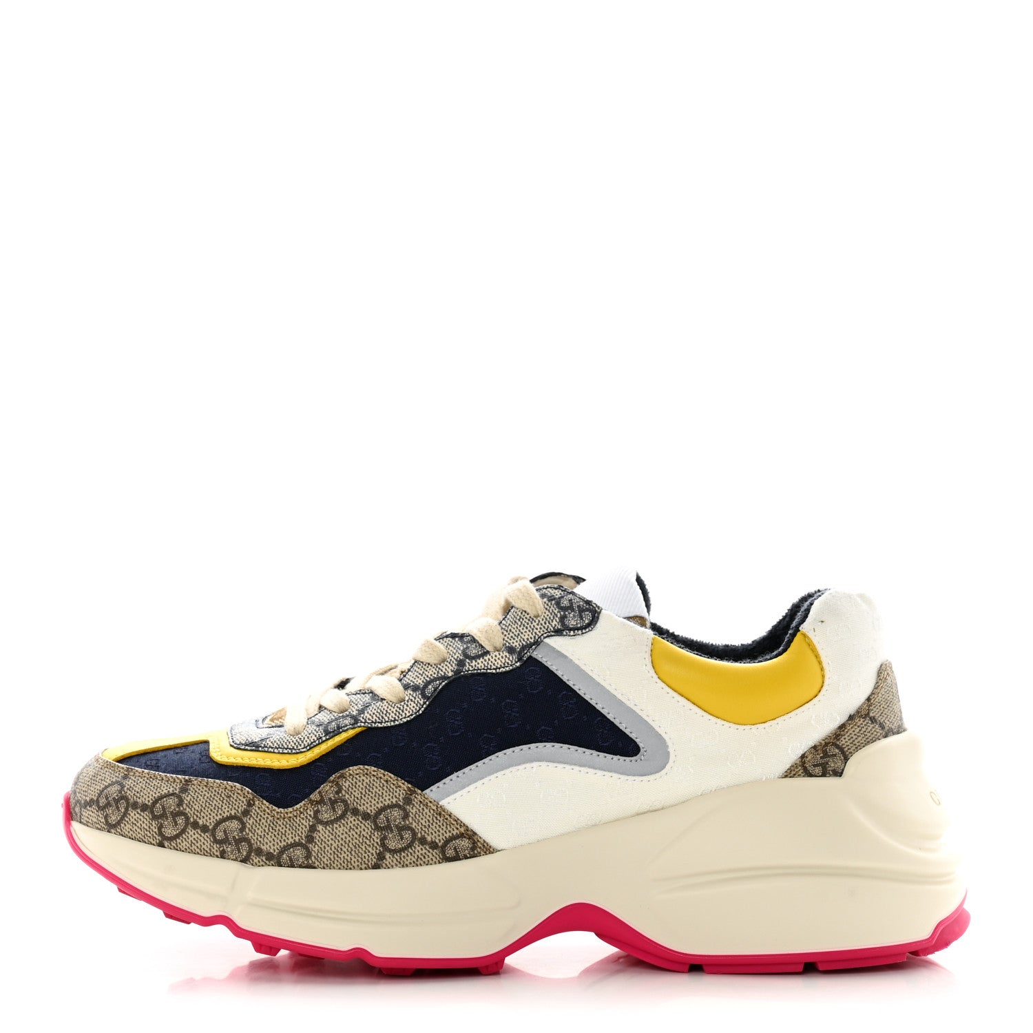 Gucci GG Supreme Monogram Mix Monogram Mens Rhyton Sneakers 5.5 London Blue Beige Sun Yellow 1 of 17