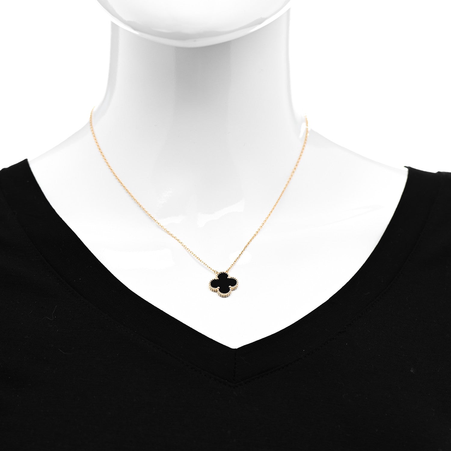 Van Cleef & Arpels 18K Yellow Gold Black Onyx Vintage Alhambra Pendant Necklace 2 of 5