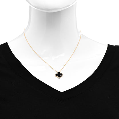 Van Cleef & Arpels 18K Yellow Gold Black Onyx Vintage Alhambra Pendant Necklace 2 of 5