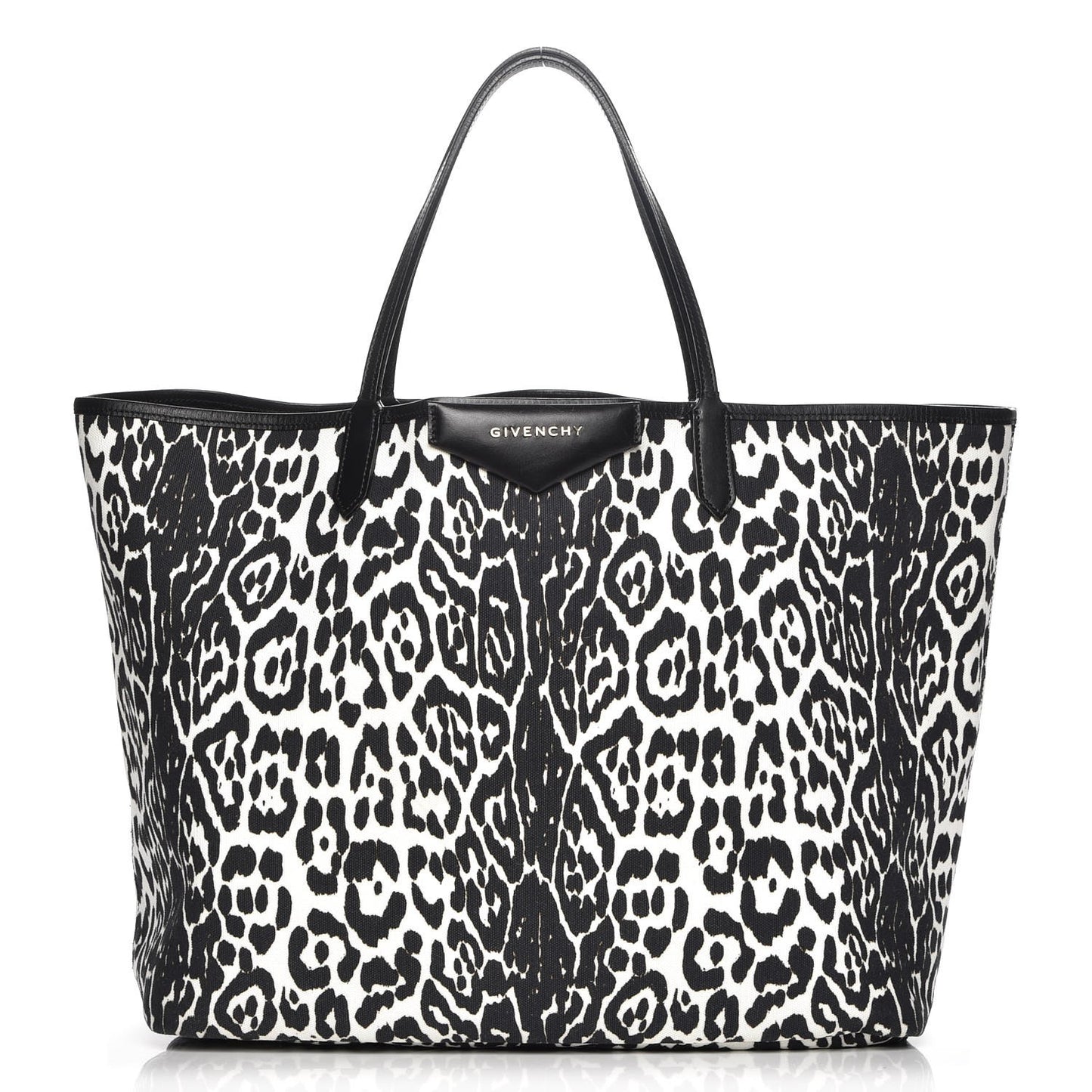 Canvas Jaguar Print Large Antigona Tote Black White