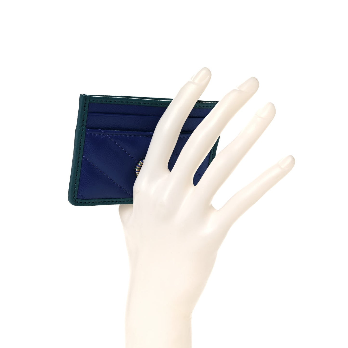 Azalea Calfskin Matelasse Diagonal Enamel Torchon GG Marmont Card Holder Imperial Blue Pavone