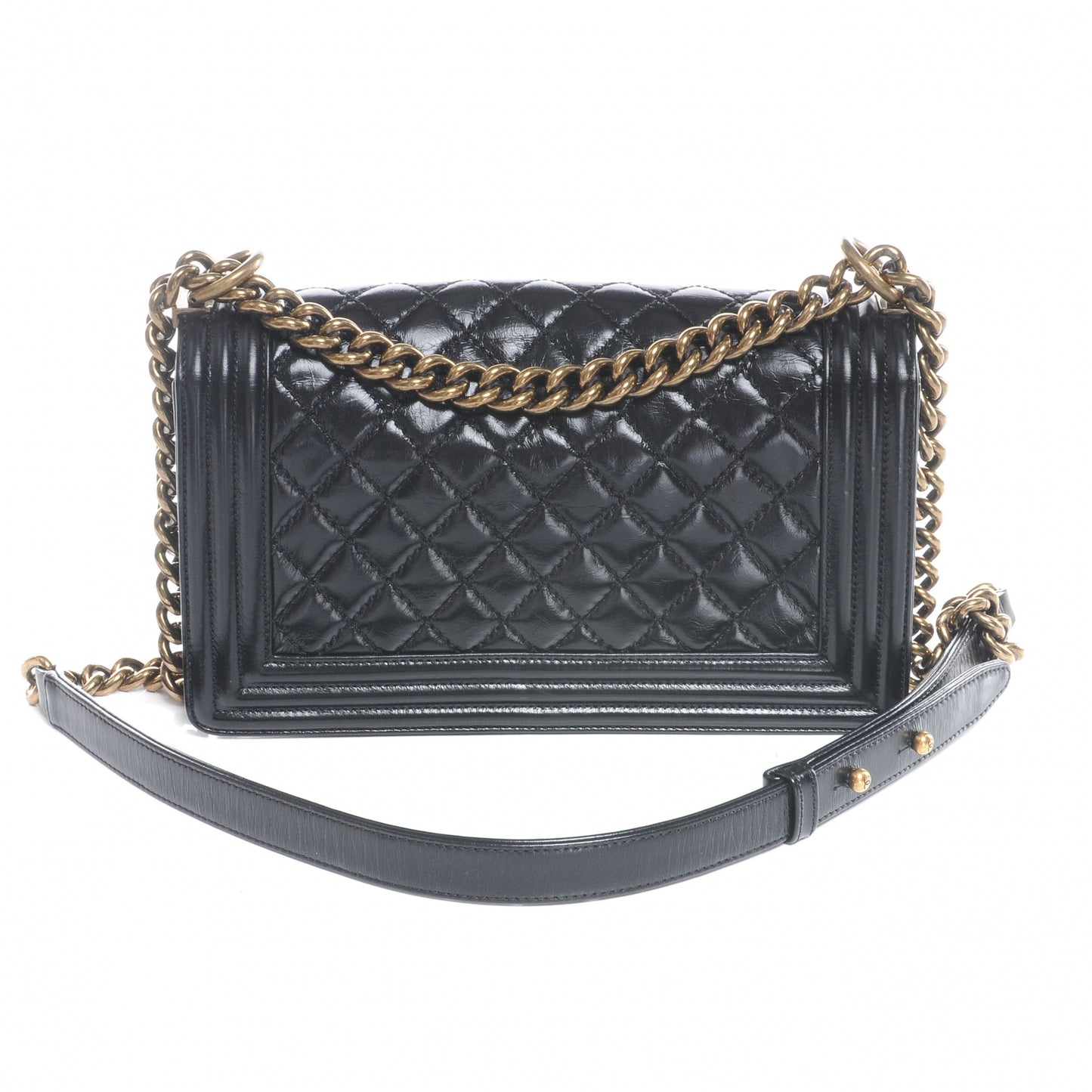 Glazed Calfskin Medium Boy Flap Black